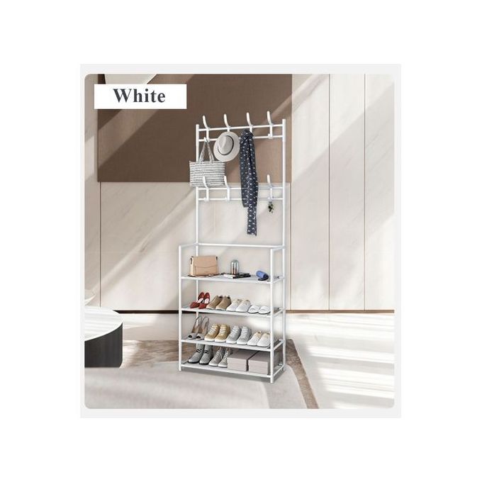 Étagère de Rangement de Chaussures et Accessoires - 5 Niveaux - en Métal Blanc